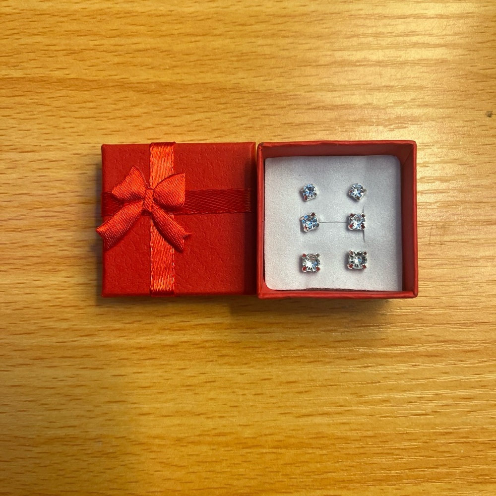 Elegant Stainless Steal Cubic Zirconia Stud Earrings Set of 3